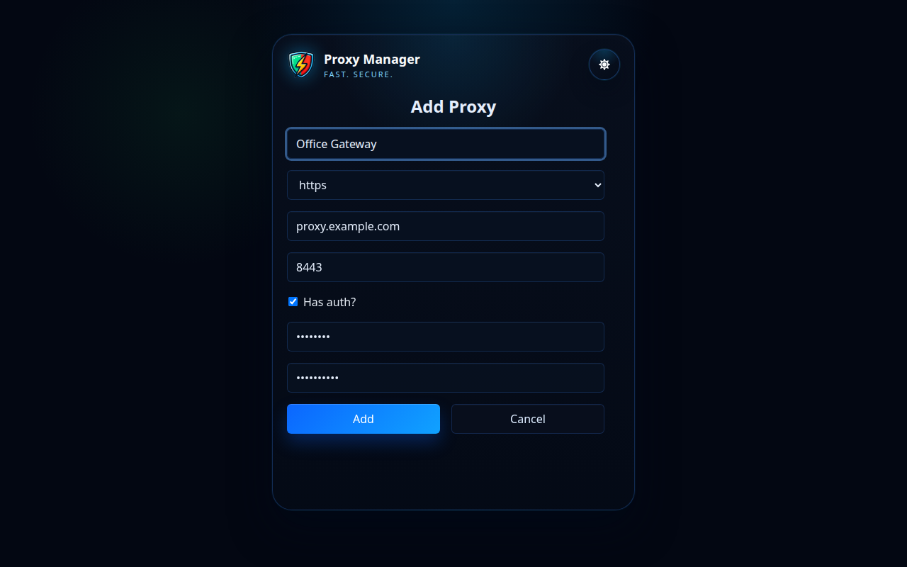 Proxy Manager προσθήκη φόρμας διακομιστή μεσολάβησης